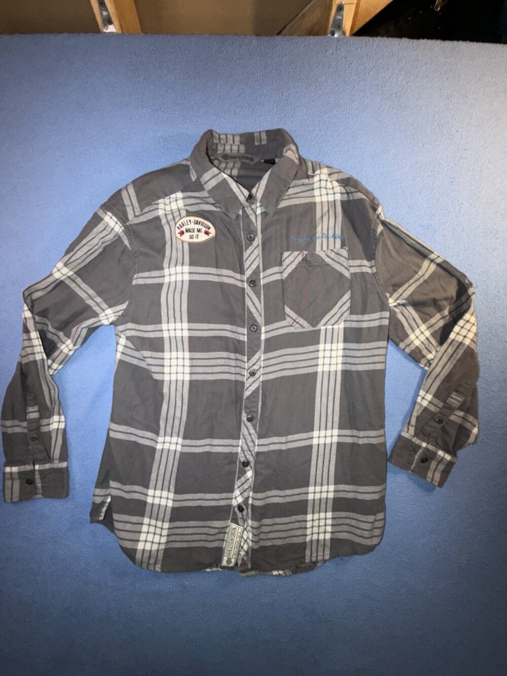 Harley-Davidson Grey Plaid Flannel Shirt More Than A Machine Patch Women's L